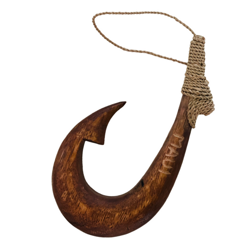 da Hawaiian Store Hand-Carved Engraved Polynesian Wood Makau Fish Hook (3 Sizes)