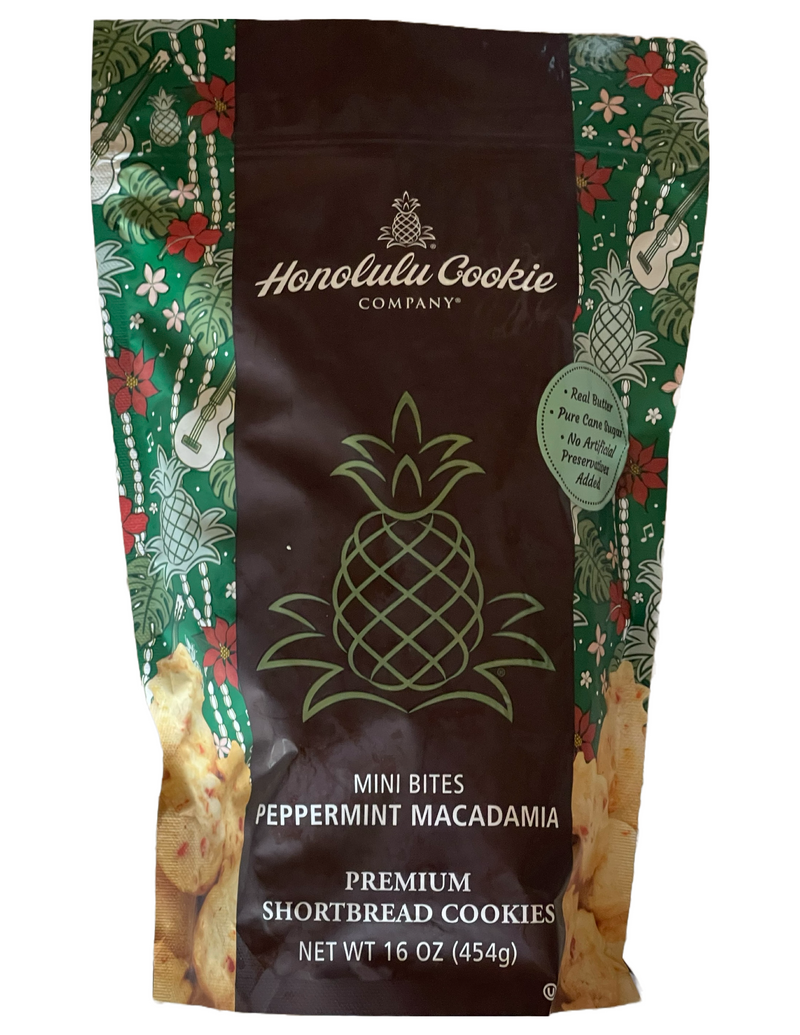 Honolulu Cookie Company Peppermint Macadamia Premium Shortbread Mini Bites Cookies