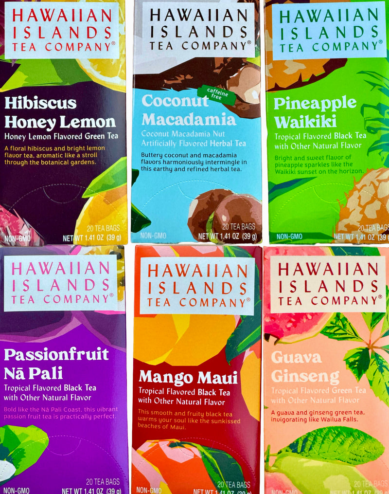 Hawaiian Islands Tea Company Tropical Tea Assortment, 20 Count, Net Wt. 1.27 Ounce (Pack of 6)