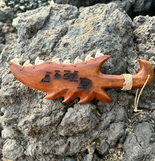 Hawaiian Store Réplica decorativa de cuchillo de lanza Pahoa corto polinesio de madera tallada a mano