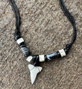 Adjustable Length Beaded Shark Tooth Surfer Choker Necklace on Cord