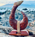 da Hawaiian Store Handcarved Wooden Makau Fish Hook on Stand