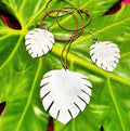 Hawaiian Store Mother of Pearl Adjustable Monstera Necklace and Earring Set