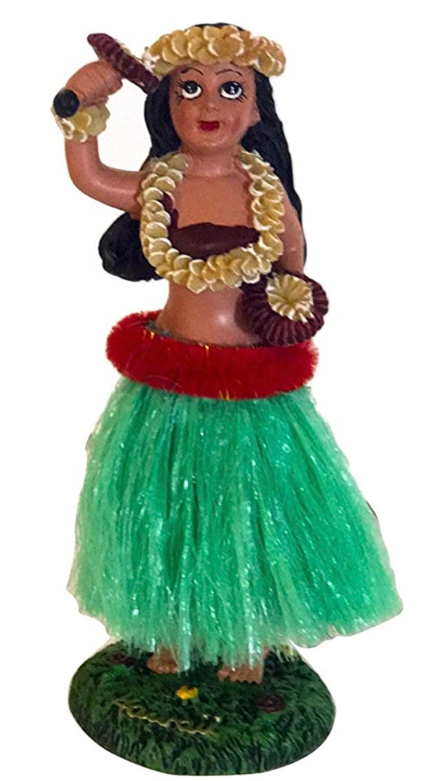 Hawaiian Hula Girl Dashboard Doll 6.5 inch Green Skirt
