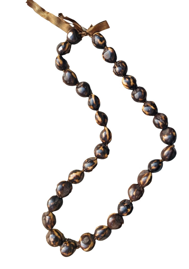 2 Polished Kukui Nut Necklace Black/DK Brown Beaded Hand Knotted Hawaiian  Lei | eBay