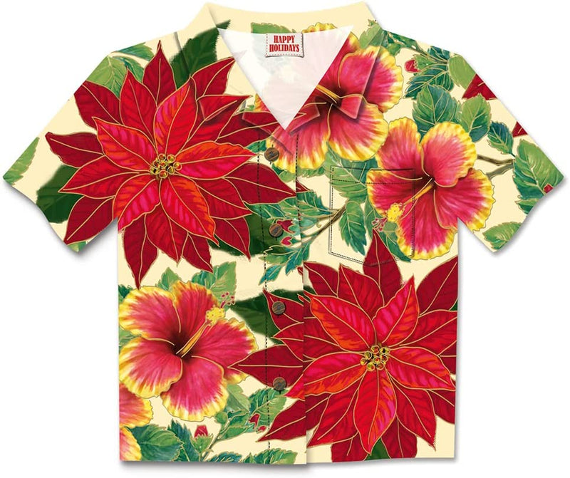 Island Heritage Aloha Shirt Boxed Hawaiian Christmas Cards - Festive Hibiscus Cream - 8 cards & 9 envelopes