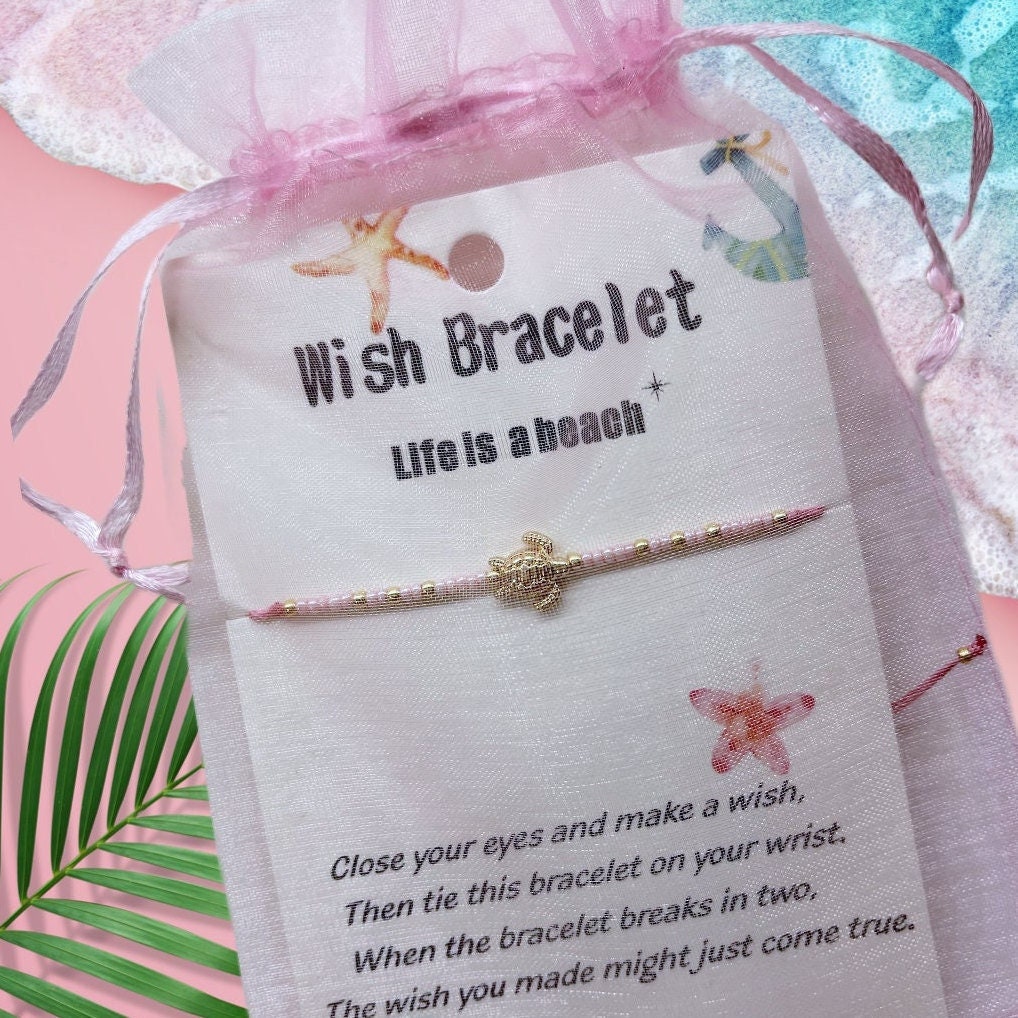 Make A Wish Dove Bird Note Card Pink String Bracelet